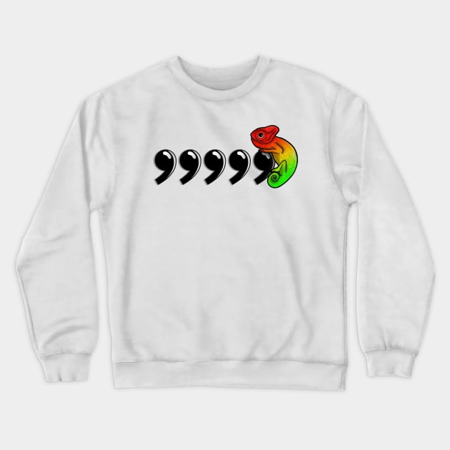 Comma Chameleon - Red, Gold, and Green Crewneck Sweatshirt by Bowl of Surreal